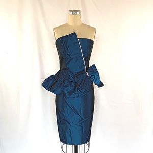 Vintage 80s Prom Dress Rhinestone Peplum
